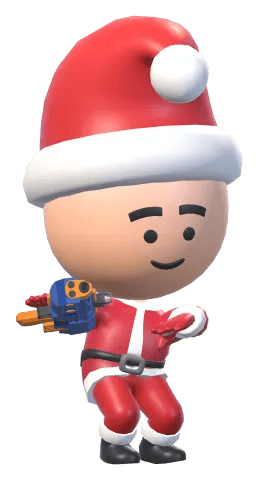 A chibi hero in the santa costume, dancing, with the Puffer
